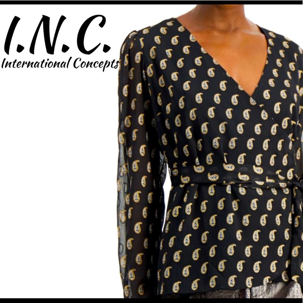 INC International Concepts Printed Tie-Front Surplice V-Neck Top